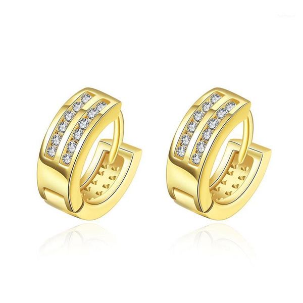 

2 row clear cz zircon hoop earrings yellow gold filled style women lady earrings fashion jewelry gift1, Golden
