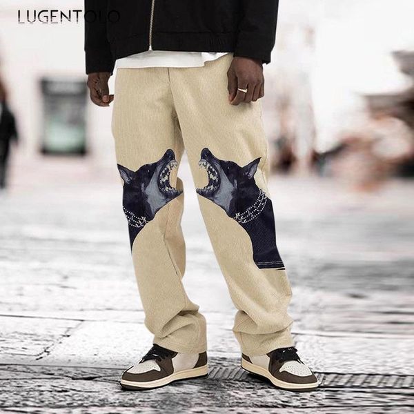 

men's pants lugentolo men autumn printed long straight casual warm loose fashion simple, Black