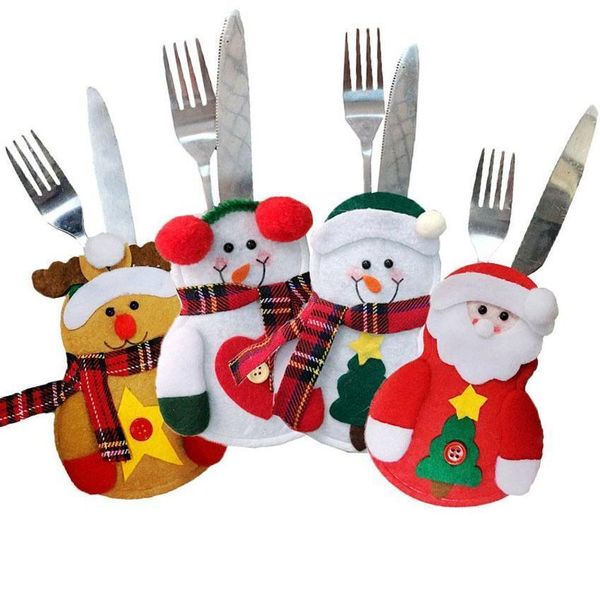 Tavola di Natale Decorazioni Santa Claus Borsa da tavola del Babbotto di Argenteria Cover Ornamento Party di Natale Party Knote e Fork Cover Deco all'ingrosso