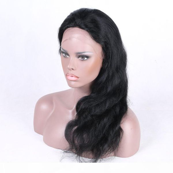 

full lace human hair wigs with baby hair malaysian body wave lace front wig for women 130% density, Black;brown