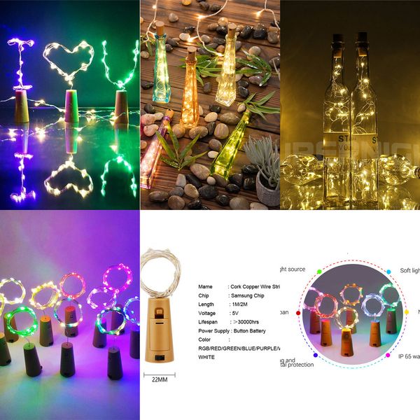

60r8wire wine with - silver cork for 6.5ft 20 led bottle lights battery poweredt16l