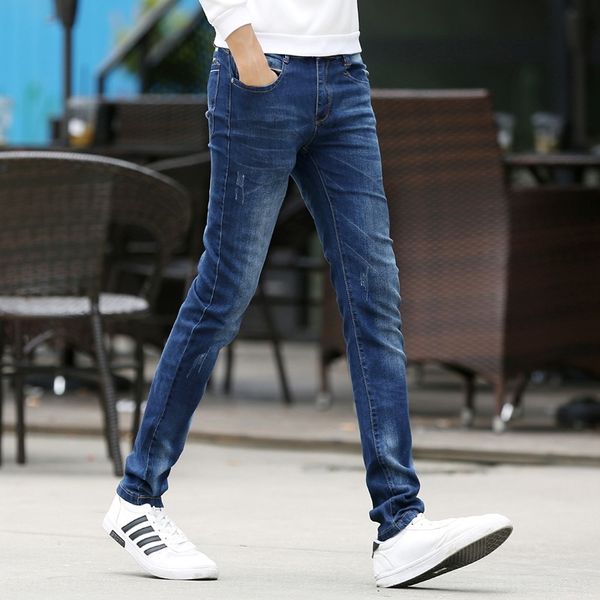 

zvpf new ripped jeans for men slim biker trousers black frayed skinny pants distressed rip zipper denim jeans drop shipping, Blue