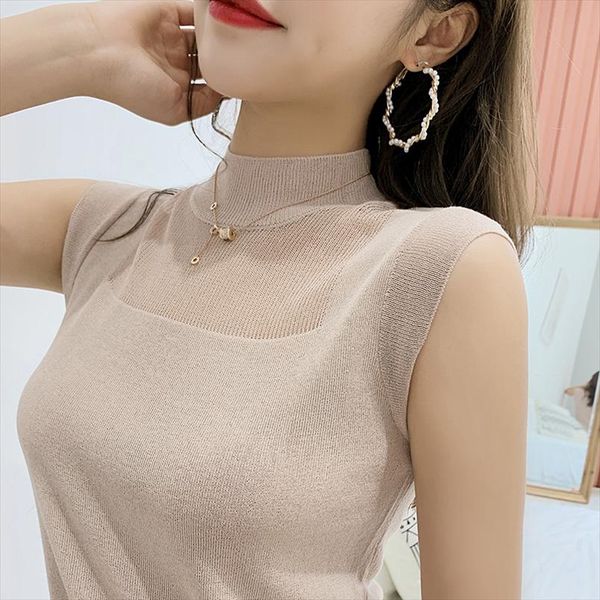 

blusas mujer de moda 2020 без рукавов вязаная блузка рубашка топы женщины видят через верхнюю блузку женщин женские топы и блузки b494, White