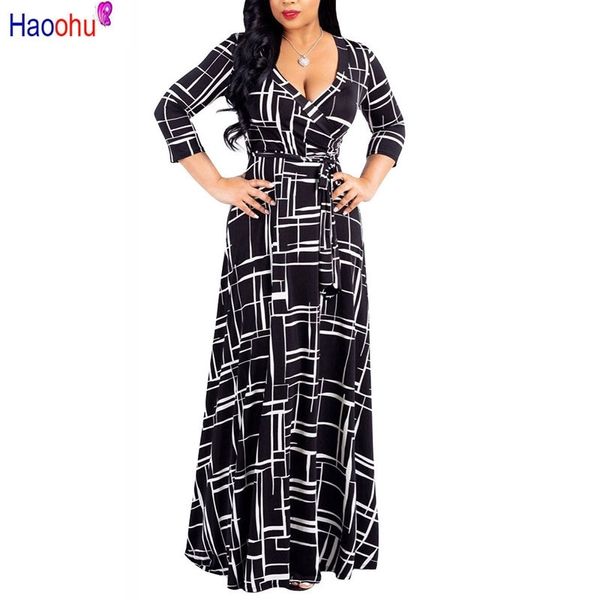 HAOOHU Plus Size nero Bohemian abito lungo donna Autunno Inverno tunica Maxi Beach Dress oro femminile pavimento-lunghezza Vestido T200320