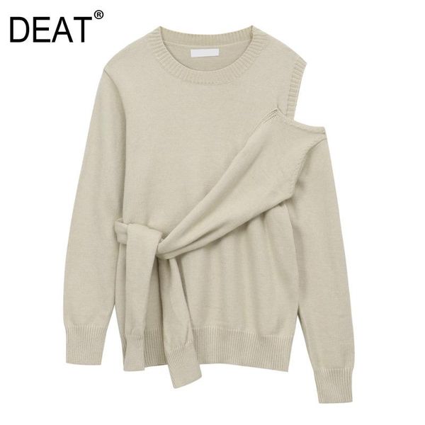 

deat] 2020 spring autumn new fashion tide solid color long sleeve round neck strapless knitting women sweater 13a492, White;black