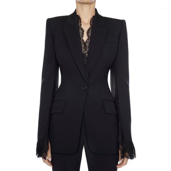 

women's suits & blazers office ladies blazer jacket female 2021 autumn winter split lace sleeves one button black white women b, White;black