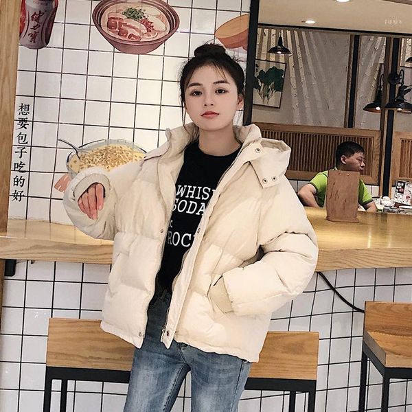 

women's new solid color long-sleeved loose short cotton coat1, Black