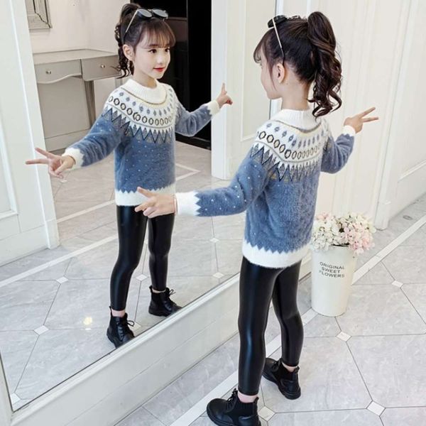 

2020 thickened mink new cashmere children's sweater girls' autumn winter knitted pullover, Blue