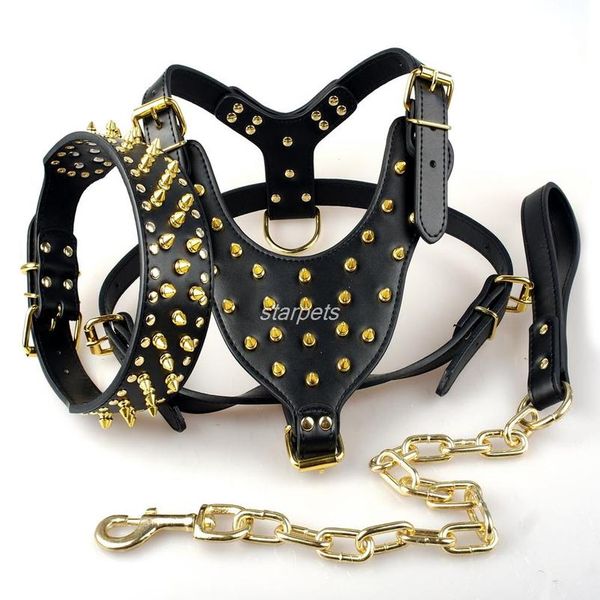 

cool spiked studded leather dog harness rivets collar and leash set for medium large dogs pitbull bulldog bull terrier 2 bbydfk