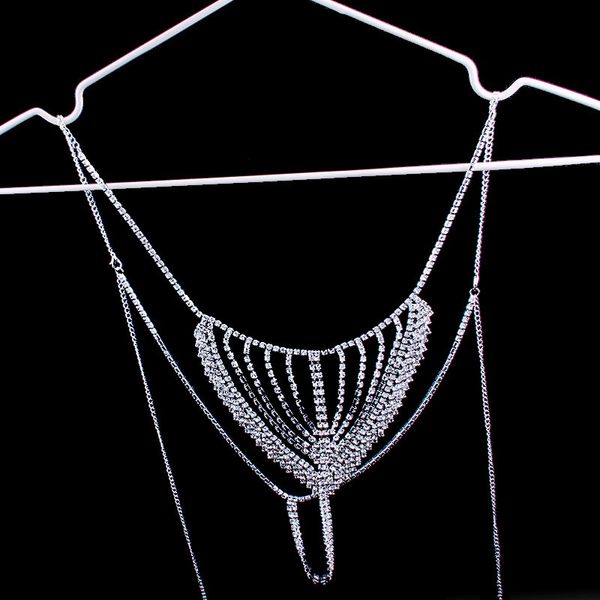 

fashion geometric full rhinestone thong bikini panties for women hollow crystal body jewelry belly waist chain, Silver