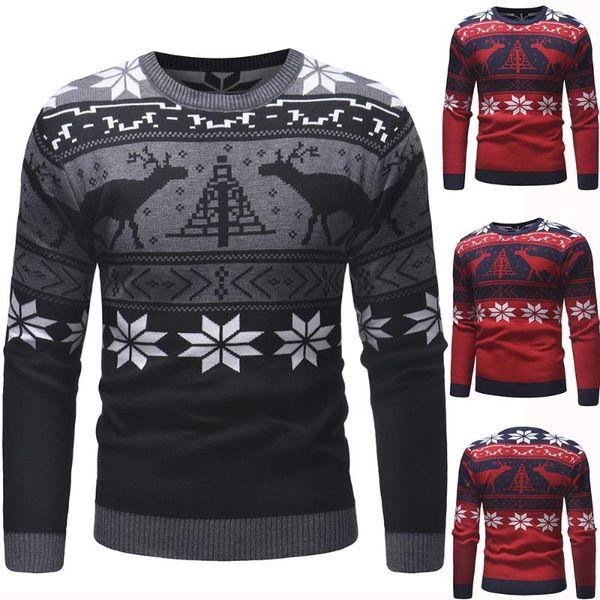 

men's sweaters 2021 mens winter christmas fawn polygonal sweater men slim round collar long-sleeved cloths, White;black