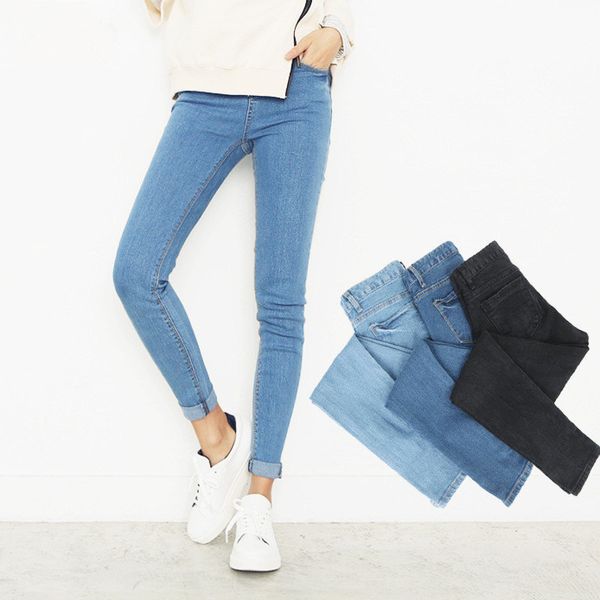 

2020 spring summer korean style ladies stretch skinny jeans leggings woman plus size black blue slim denim pants women 4xl 5xl q0105, Black;white
