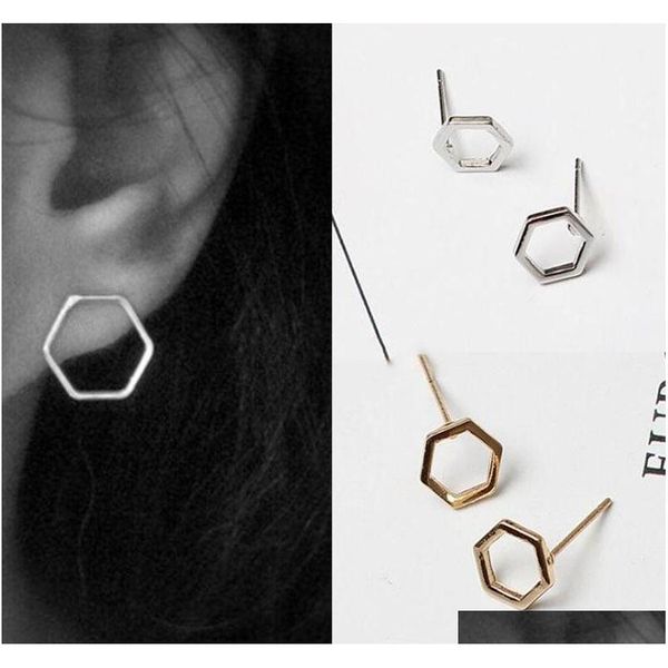 

popular gold/silver plated geometric earrings tiny hexagon ear stud for women ladies jewelry x9xvj