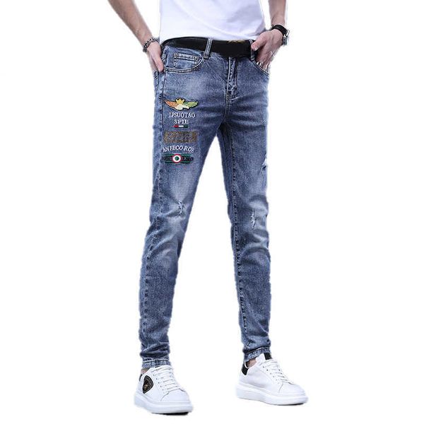 

rock revival blue jeans men fashion color brand painted acid wash designer