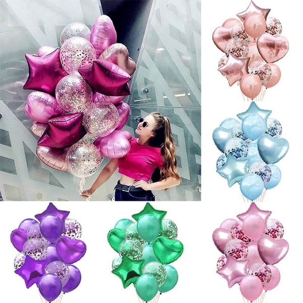 

party decoration 14pcs balloon set rose gold silver latex foil confetti star heart balloons for kids birthday wedding decorations