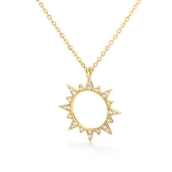 

Stainless Steel Women Necklaces Simple Gold Sun Flower Crystal Pendant Necklace Fashion Party Charm Clavicle Chain Jewelry Gift, Silver