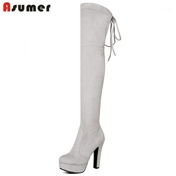 

asumer spuer heels shoes over the knee boots fashion elegant party shoes autumn winter boots platform flock thigh high1, Black