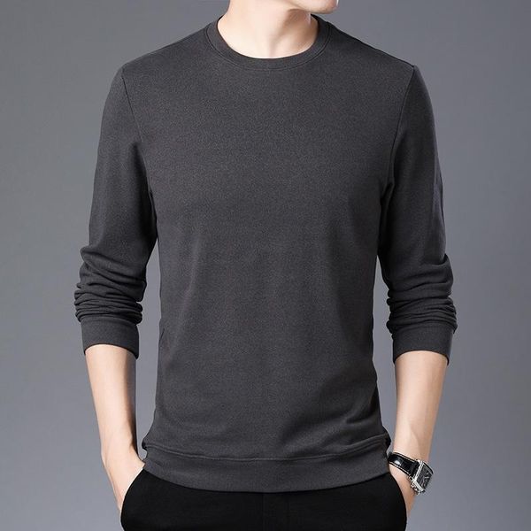 

men's sweaters autumn and winter solid color double faced plush long sleeve t-shirt with round neck frosted warm underwear, White;black