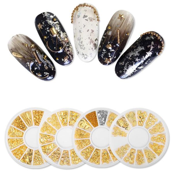 

3d nail art decoration in wheel nail rhinestone stones mixed color stone small irregular beads manicure nails diy accessories, Silver;gold
