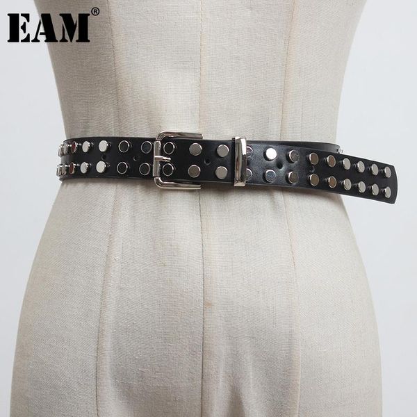 

eam] pu leather black rivet split joint long belt personality women new fashion tide all-match spring autumn 2020 1z913, Black;brown