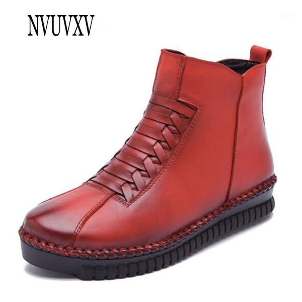 

2020 women shoes casual simplicity woman boots non-slip warm ankle boots manual genuine leather flat sh1651, Black