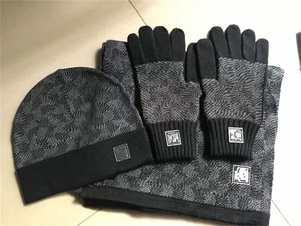 

new 21 luxury brand hat scarf glove sets women men designer scarves cap gloves winter outdoor ski warm beanies set box, Blue;gray