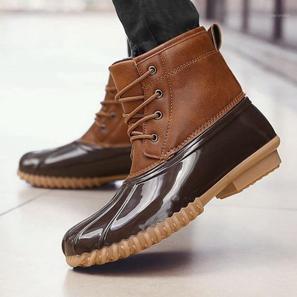 Botas Puimentiua Mulheres Lace Up Ankle Rain Duck Mulheres Pele Quente Com Sapatas De Neve Impermeável Senhoras Inverno Botas curtas1