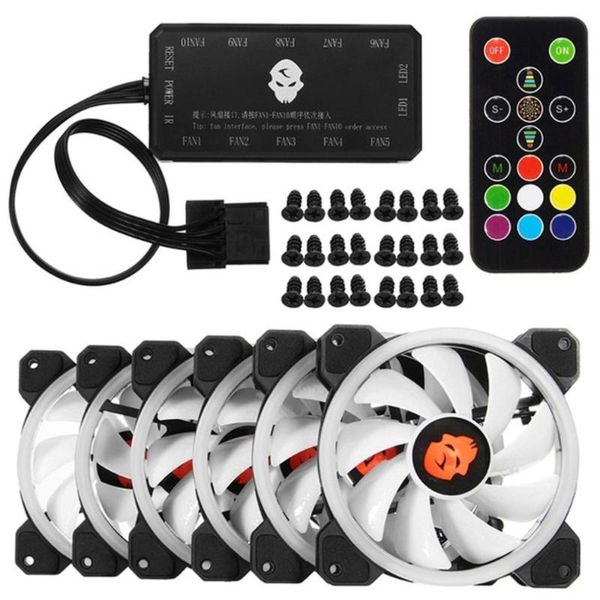 

6pcs 120mm computer pc cooler cooling fan double ring rgb led fan with remote control 366 modes for cpu