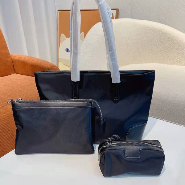 

2022 women 3-piece shoulder bags triangle designer black handbags purses fashion shopping bag 2-piece web shiny handbag with mini wallet med