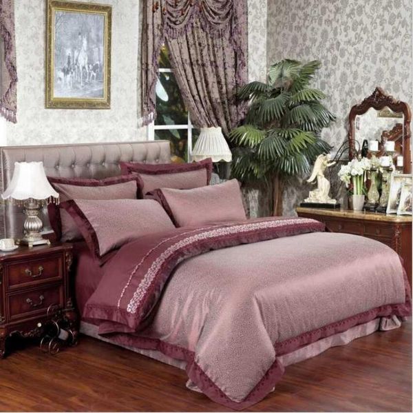 

embroidered home textile bedding set luxury 4/6pc jacquard satin duvet cover set wedding bedclothes bed sheet pillowcases cotton