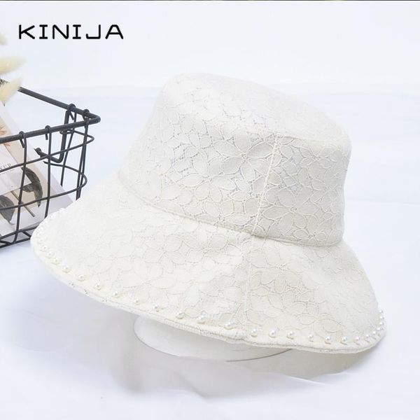 

lace hat for women wide brimmed fishermen beach hat pearl rivet foldable sun hat soft hollow out breathable bucket cap wmtytj
