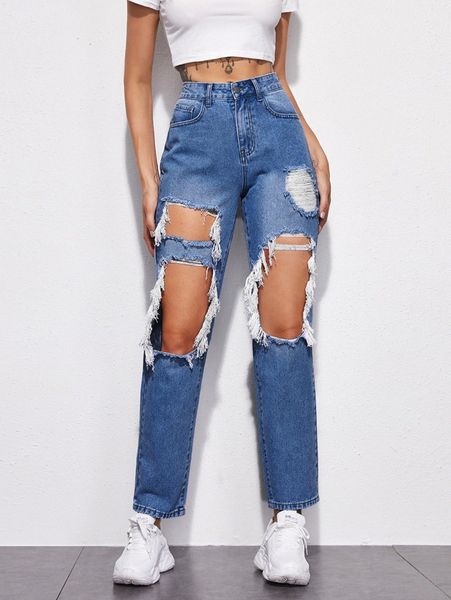 

bleach wash ripped straight leg jeans y3z0#, Blue