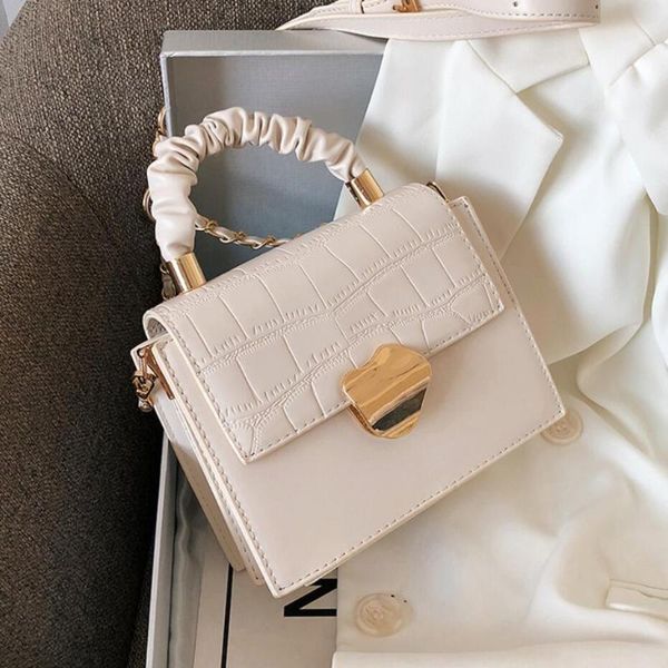 

shoulder bags crocodile pattern pleated tote bag 2021 fashion quality pu leather women's designer handbag chain messenger