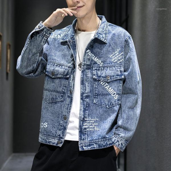 

mens jacket 2020 new denim cowboy slim fit bomber jacket men's jean hip hop print coats chaqueta hombre1, Black;brown