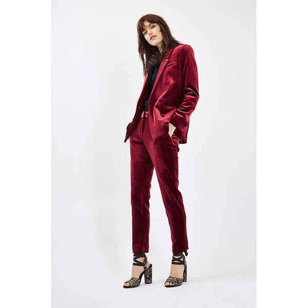 

new burgundy velvet ladies office uniform pant suits for women business suits 2 piece set women tuxedo designs custom, White