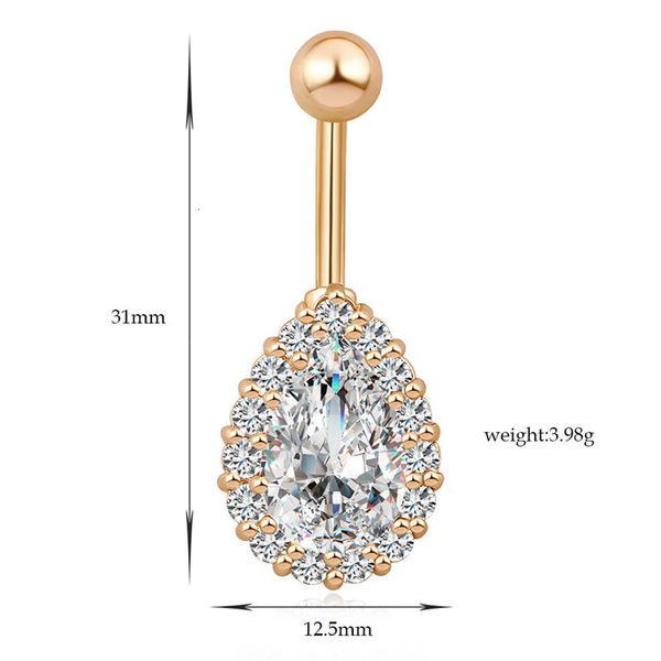 

fashion vintage charm big drops of water zircon flower dangle navel belly button ring gold plated for girl gift women jewelry wholesale, Silver