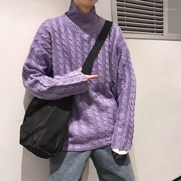 

winter thick turtleneck sweater men's warm fashion casual retro knitted pullover men loose korean sweaters mens clothes s-xl1, White;black