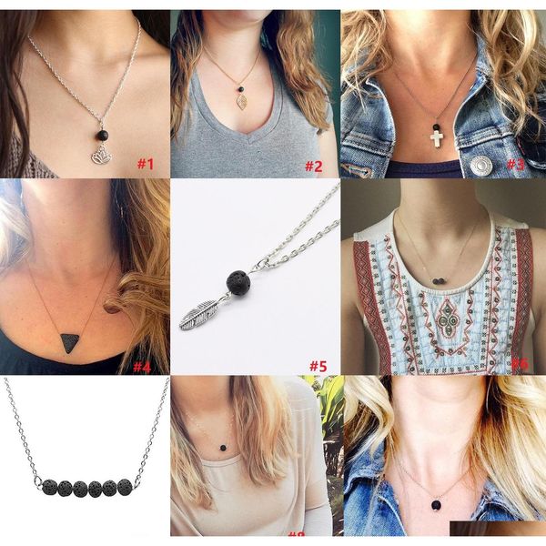 

9 styles black lava stone bead aromatherapy essential oil perfume diffuser pendant necklace jewelry women gift gold/silver chain vj1xy