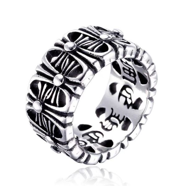 

new men retro biker style stainless steel chrome & hearts ring fashion punk cross ring jewelry gift, Silver