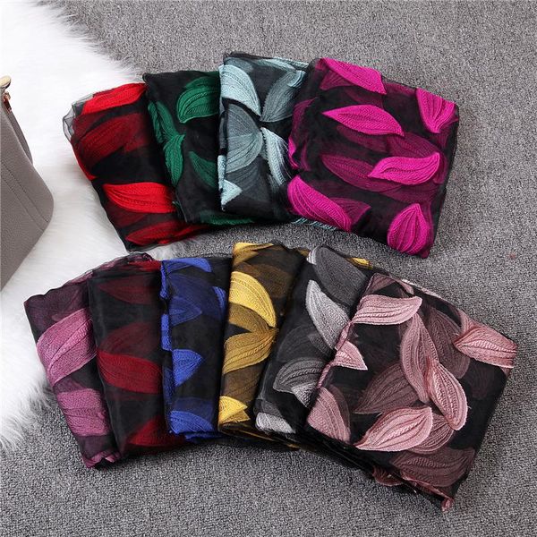 

2020 новый летний шарф женщины мода лист цветочные вышивка шарфы элегантные дамы пляж шаль женский пашмина хиджаб jlldfz ffshop2001, Blue;gray