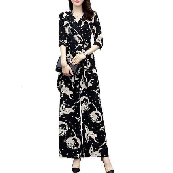 

2021 new -4xl feminino conjunto peas blusa impresso calas perna larga roupa moda terno de vero ypxg, White