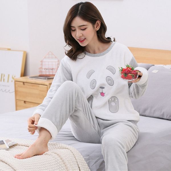 

2021 new woman coral suits velo pyjamas two girls'ensemble long sleeve autumn/winter korean version plus flannel suit 3jb4, White
