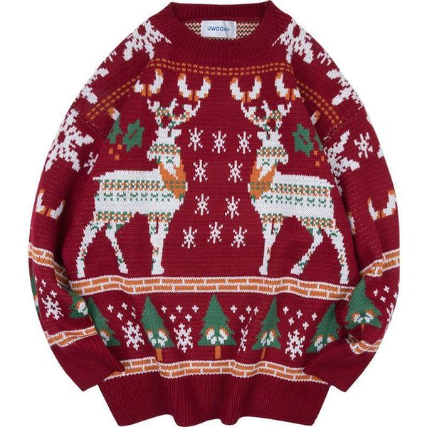 

men's sweaters korean clothes christmas sweater men thick winter leisure holiday all-match retro loose harajuku oversized couples, White;black