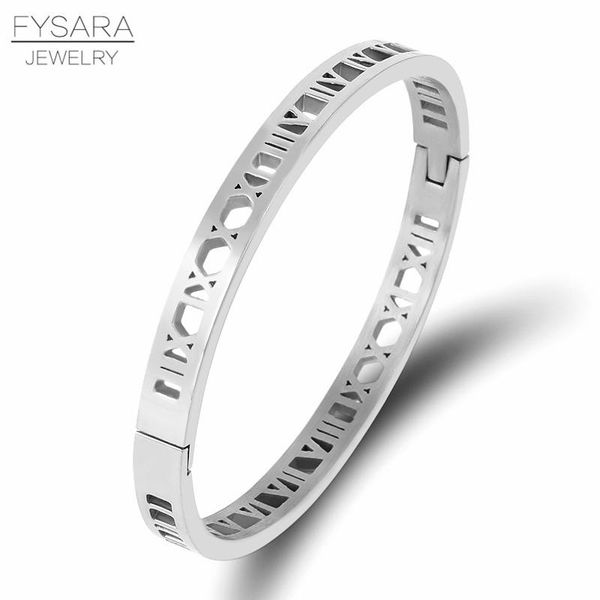 

fysara моды шарм полые римские цифры из нержавеющей стали браслет из нержавеющей стали браслет для женщин ювелирные изделия манжеты браслеты, Black