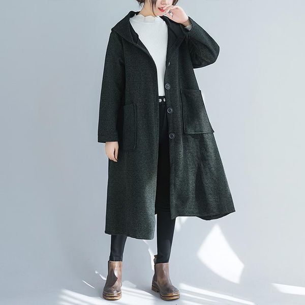 

superaen 2020 autumn new plus size full hooded cloak woolen coat slim blouse women clothes, Tan;black