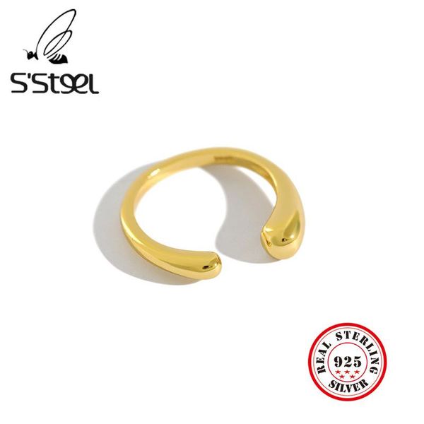 

cluster rings s'steel korean sterling silver 925 for women minimalist waterdrop gold opening ring handmade anillos mujer plata jewelry, Golden;silver