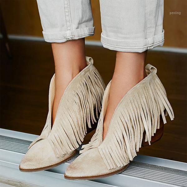 

fringe botas mujer autumn winter leather female ankle boots high heels bota feminina pointed toe ladies shoes zapatos de mujer1, Black