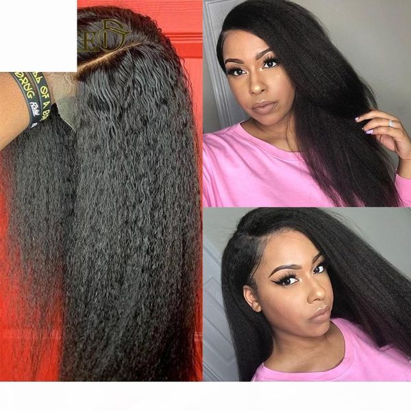 

brazilian kinky straight 13*4 lace front human hair wigs for black women l 100% human remy hair pre plucked natural hairline, Black;brown
