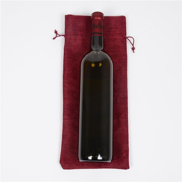 

factory price15*35cm rustic jute burlap drawstring wine bottle covers wedding party champagne linen package gift bags