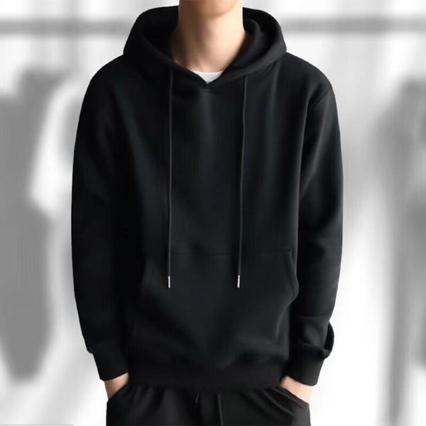

new pullover fashion men solid hoodie mens casual wild hooded sweatshirt male simple slim hoodies sweatshirts, Black